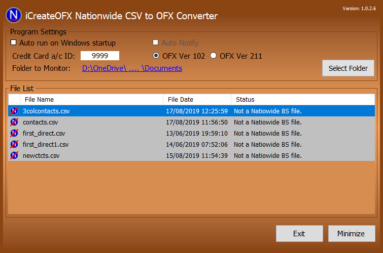 Nationwide OFX Converter main screen